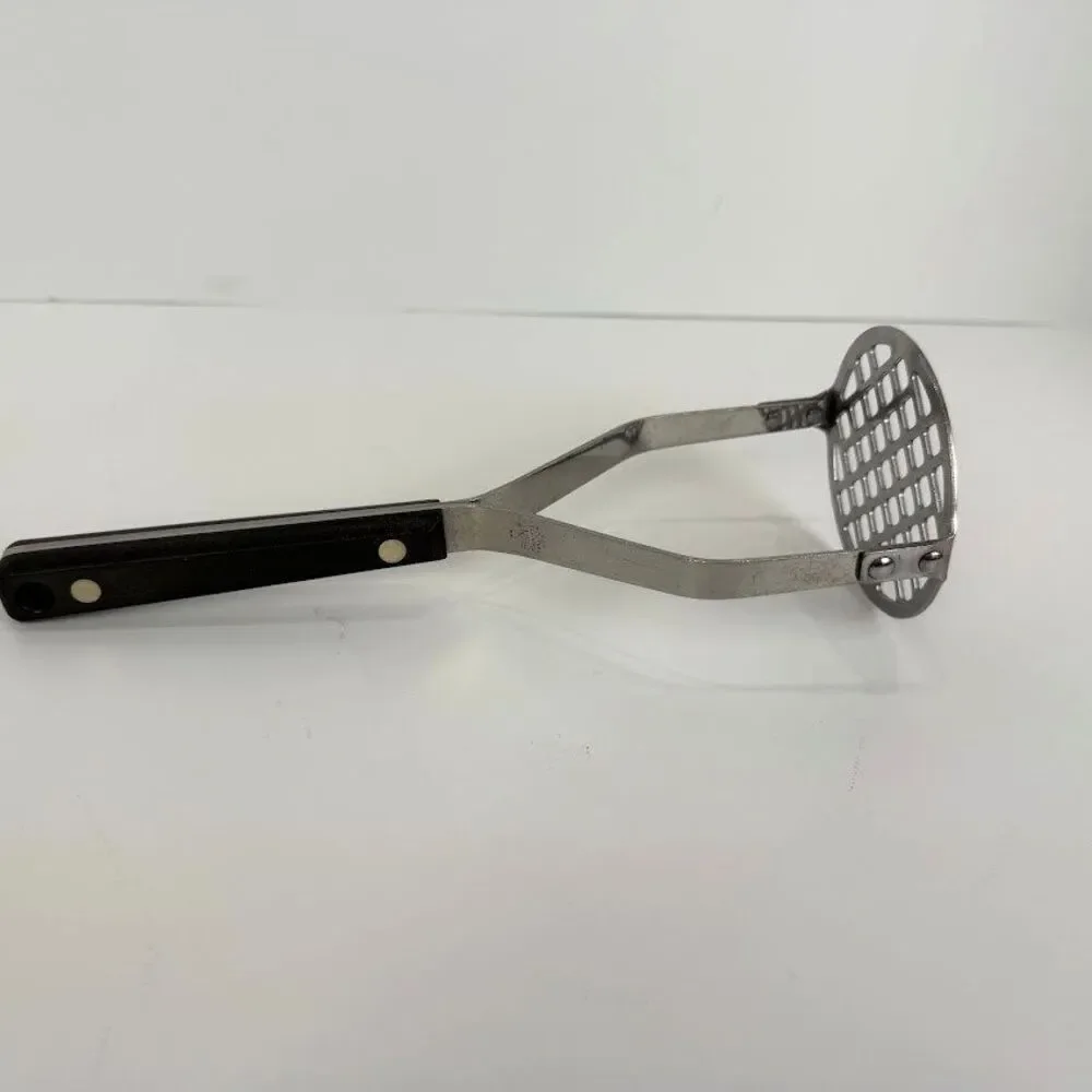 Vintage EKCO Flint Stainless Vanadium, Black Riveted Handle Potato Masher,Sturdy